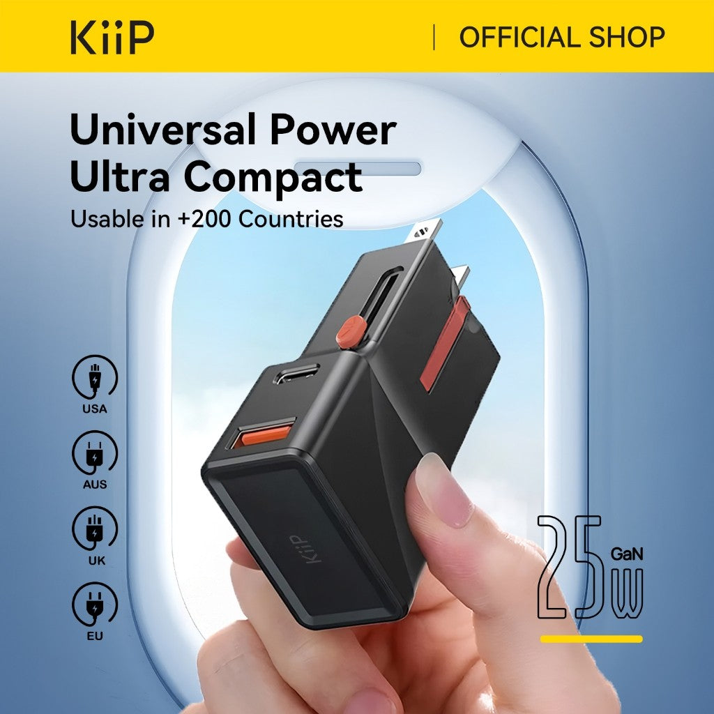 KiiP C24T Universal Travel Adaptor Charger Mini Fast Charging 25W PD QC