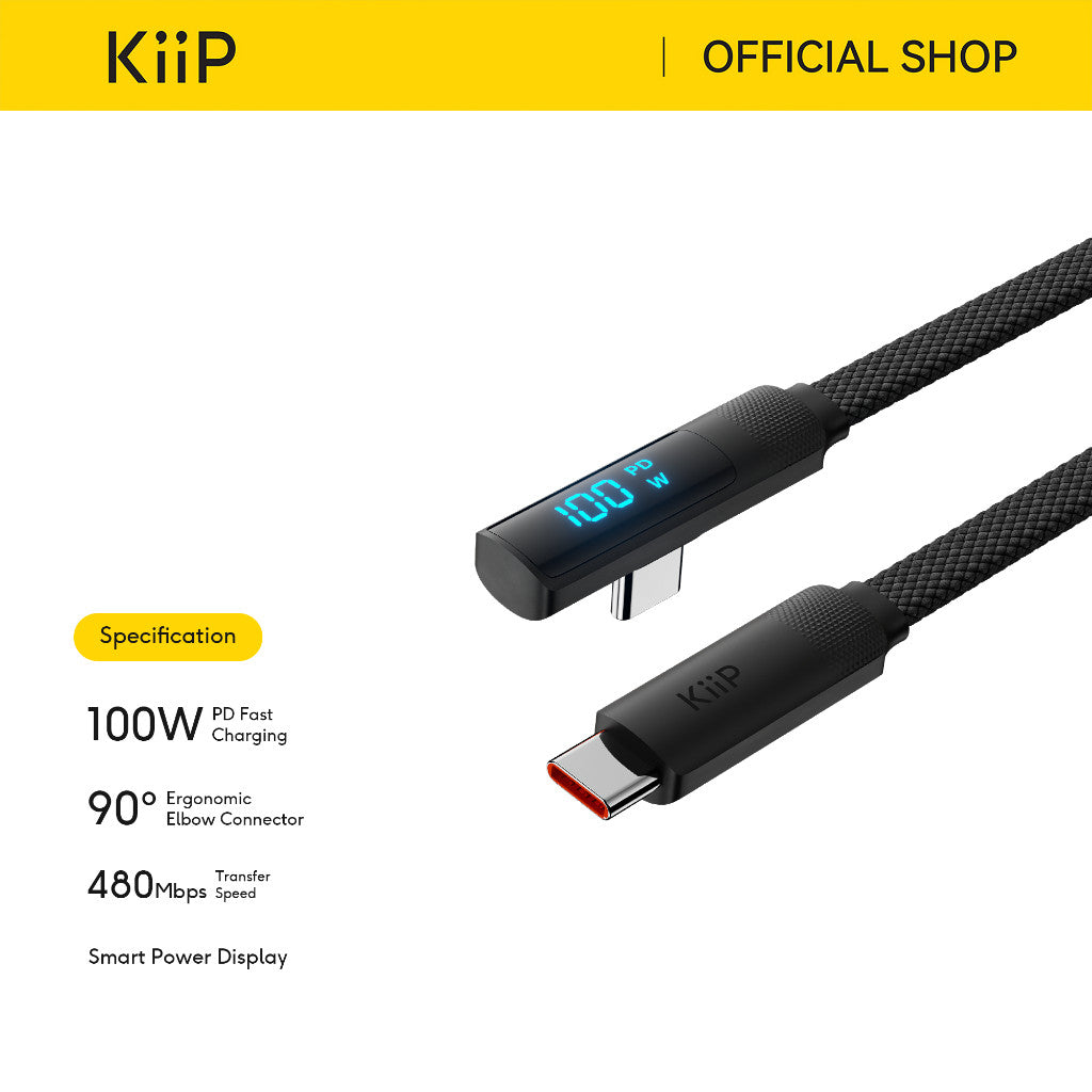 KiiP Kabel Data DCC 100W Fast Charging Braided Cable C To C Digital Display