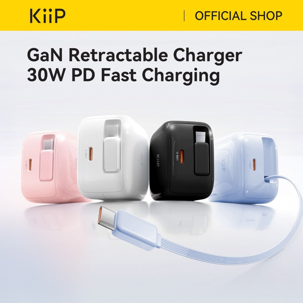 KiiP IB30 Ice Bright GaN Charger Adaptor Retractable PD 30W Fast Charging