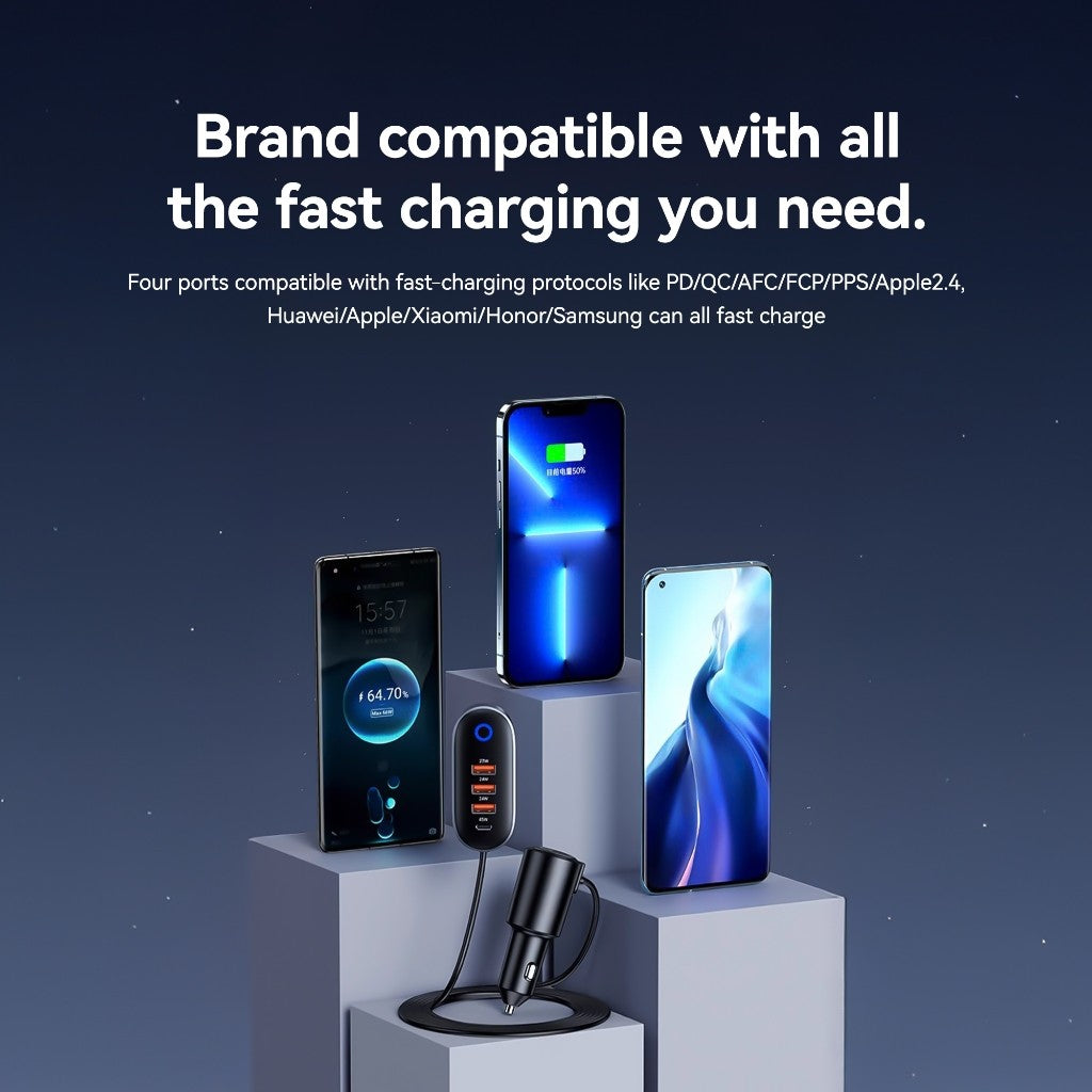 KiiP Car Charger Mobil 125W 4 Ports Type-C USB Fast Charging Adapter Smart Chip Dual Cooling System