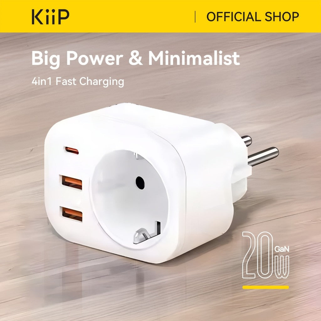 KiiP C26T Travel Adaptor 20W Fast Charging Dual USB (18W)/Type-C (25W)