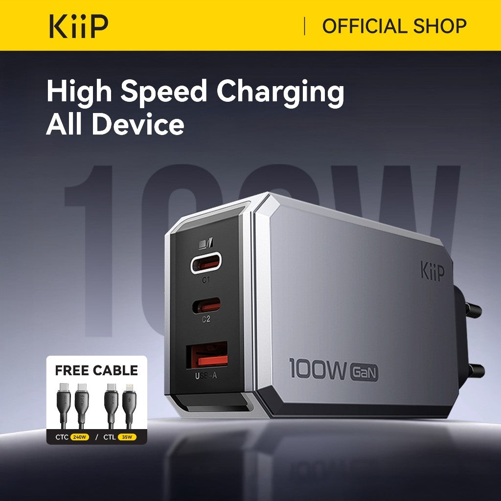 KiiP C101E Adaptor GaN6 Fast Charging 100W Kepala Charger Quick Charging Travel Adapter