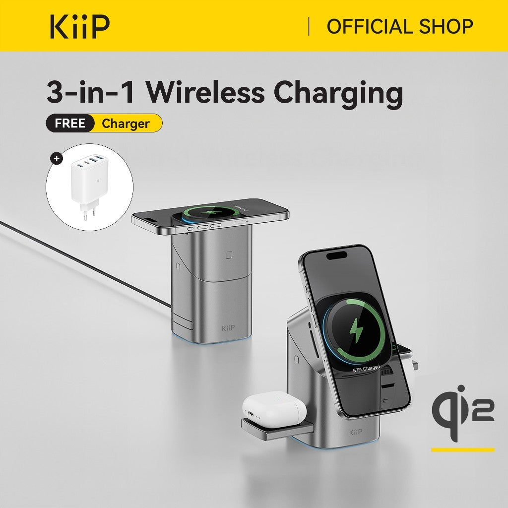KiiP Wireless T2 3in1 Wireless Charging Station Fast Charging 15W Qi2
