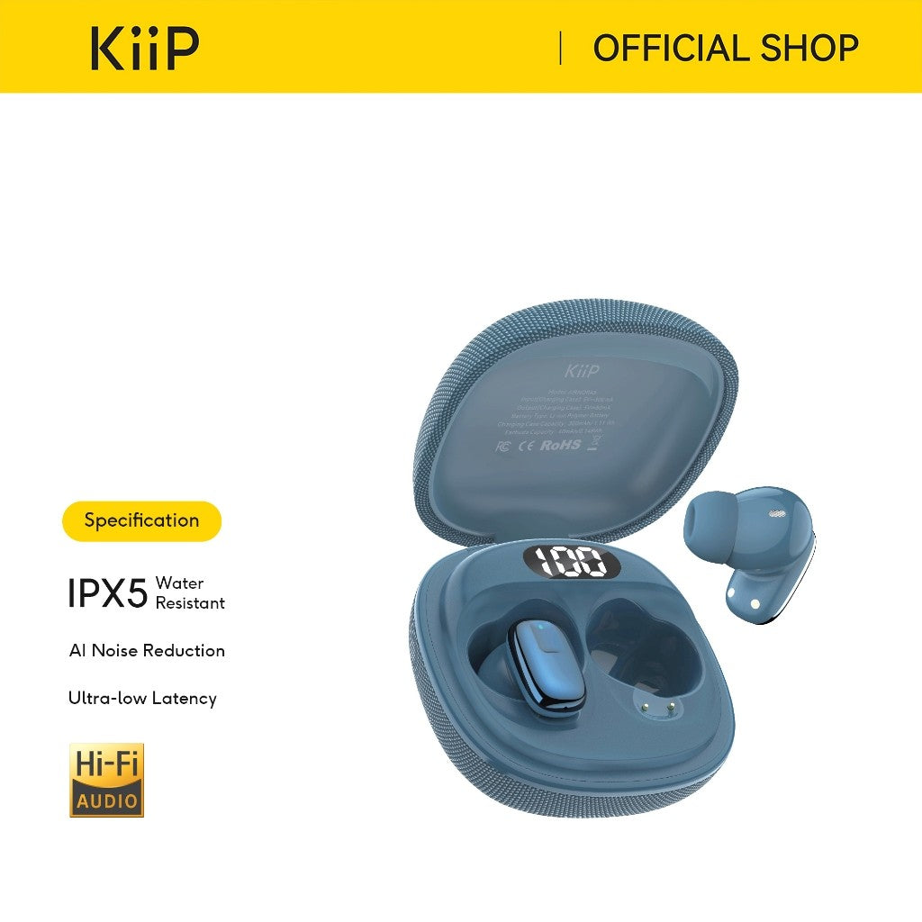 KiiP AirNora5 LED True Wireless Bluetooth Earphones Earbuds TWS AI Noise Reduction