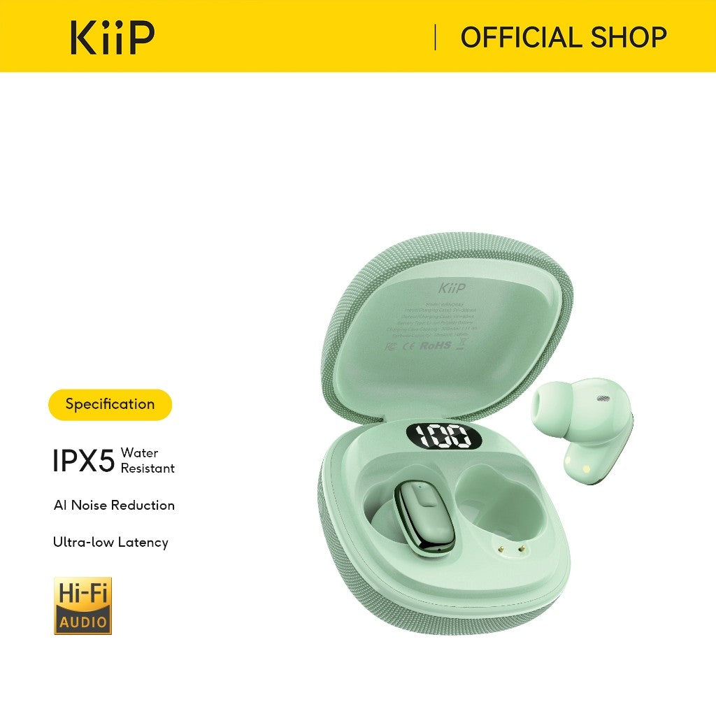 KiiP AirNora5 LED True Wireless Bluetooth Earphones Earbuds TWS AI Noise Reduction