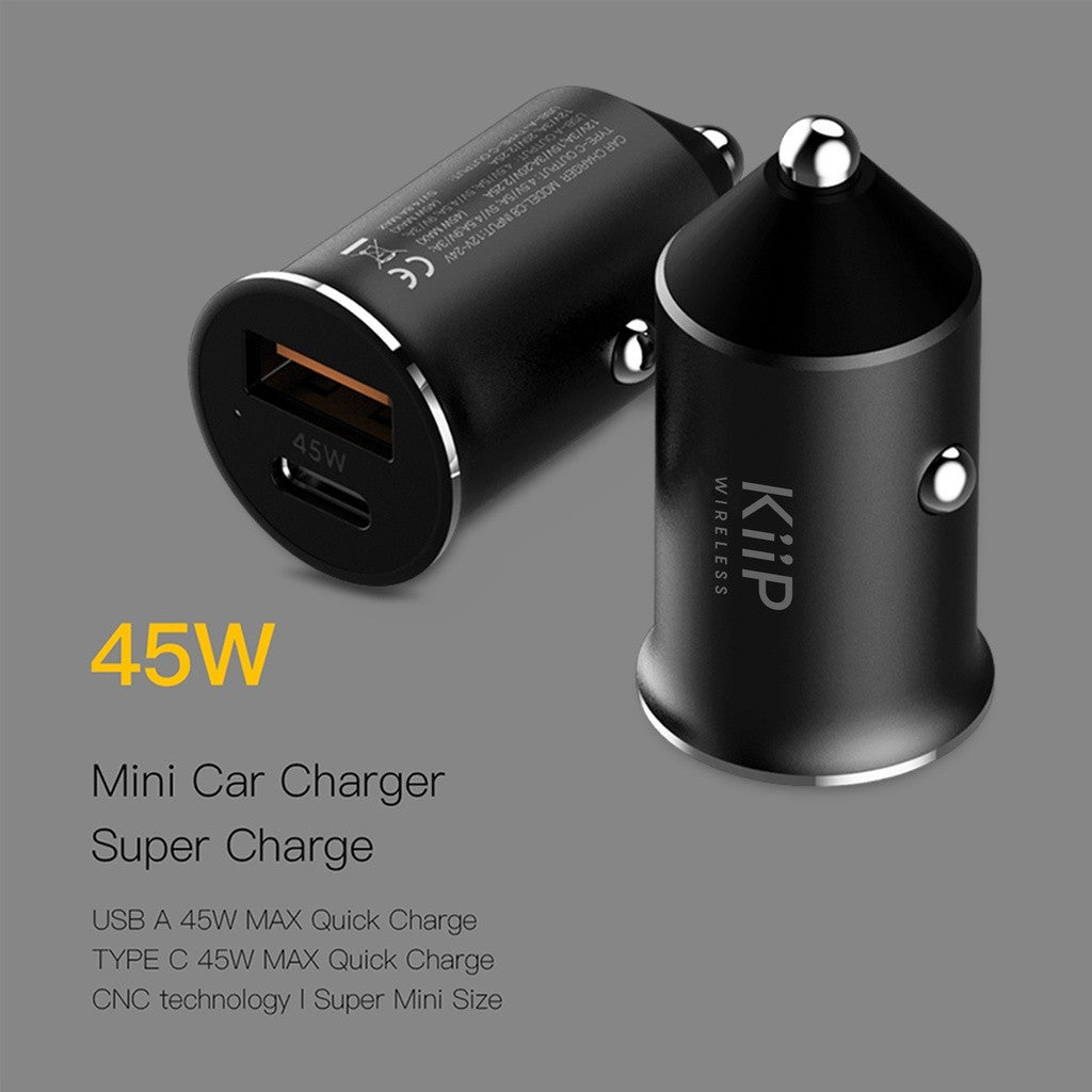 KiiP C8 Car Charger Mobil 45W Type-C+USB Fast Charging