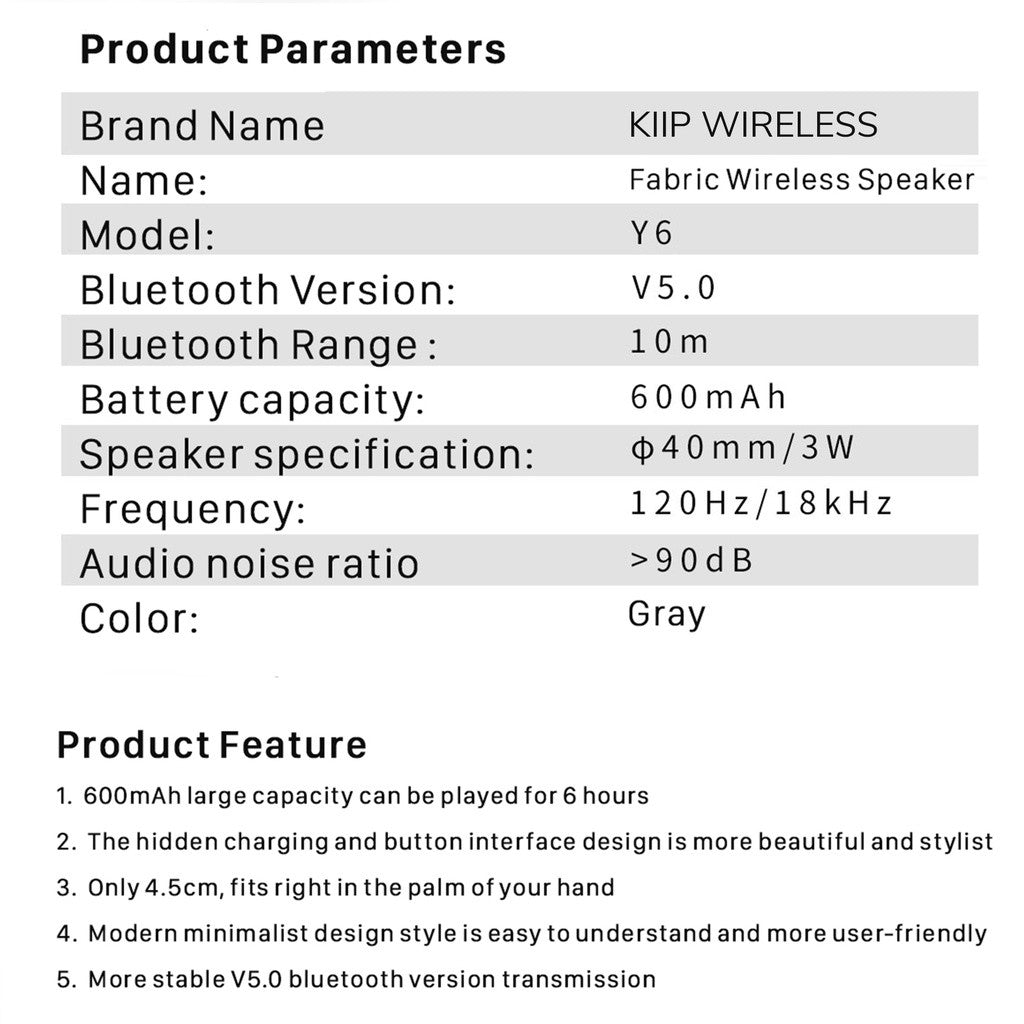 KiiP Wireless Y6 Round Bluetooth Wireless Speaker Portable