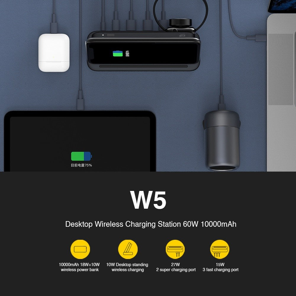 KiiP W5 Charger Station Wireless Fast Charging Power Bank Usb Type C PD
