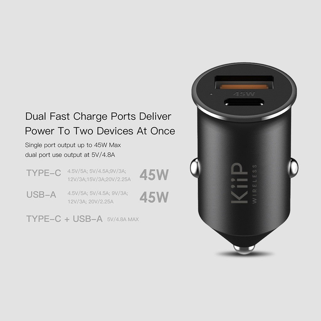 KiiP C8 Car Charger Mobil 45W Type-C+USB Fast Charging