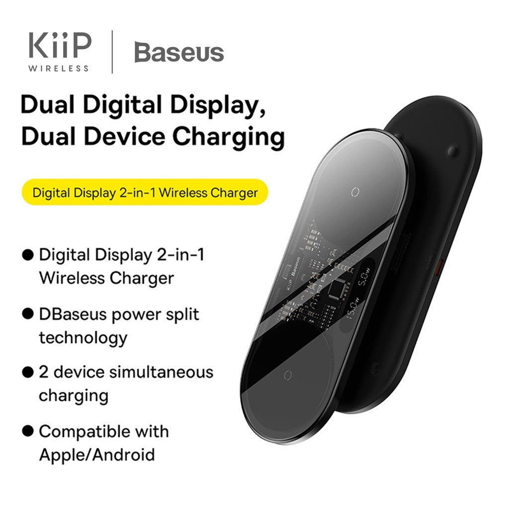 KiiP X Baseus Dual Wireless Charger Digital Led Fast Charging Pad 20W