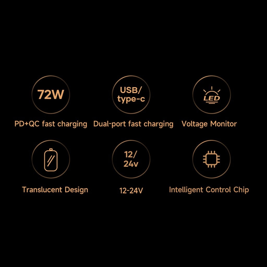 KiiP H16 Car Charger Mobil 72W Type-C+USB Fast Charging