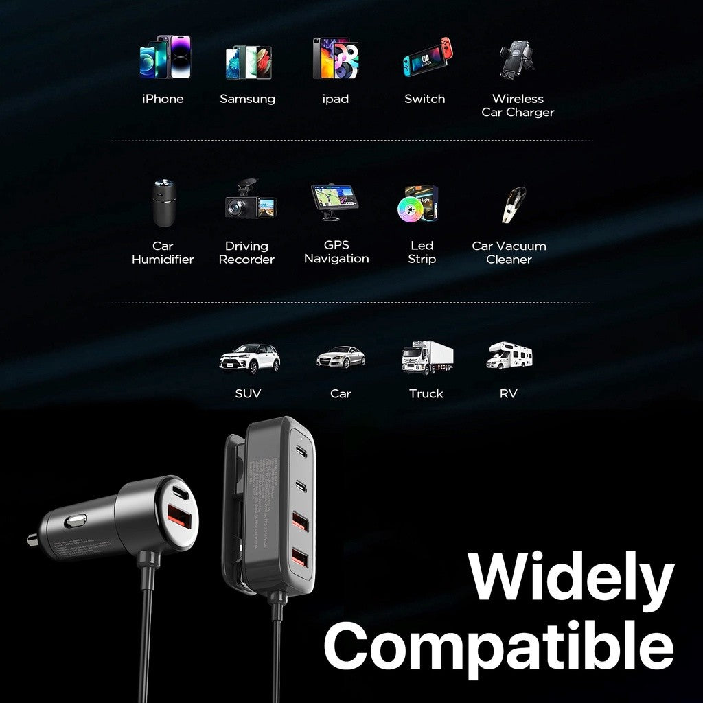 KiiP HUB90W Car Charger Mobil 90W Ultra Fast Charging 6 Ports Type-C USB Adapter PD QC