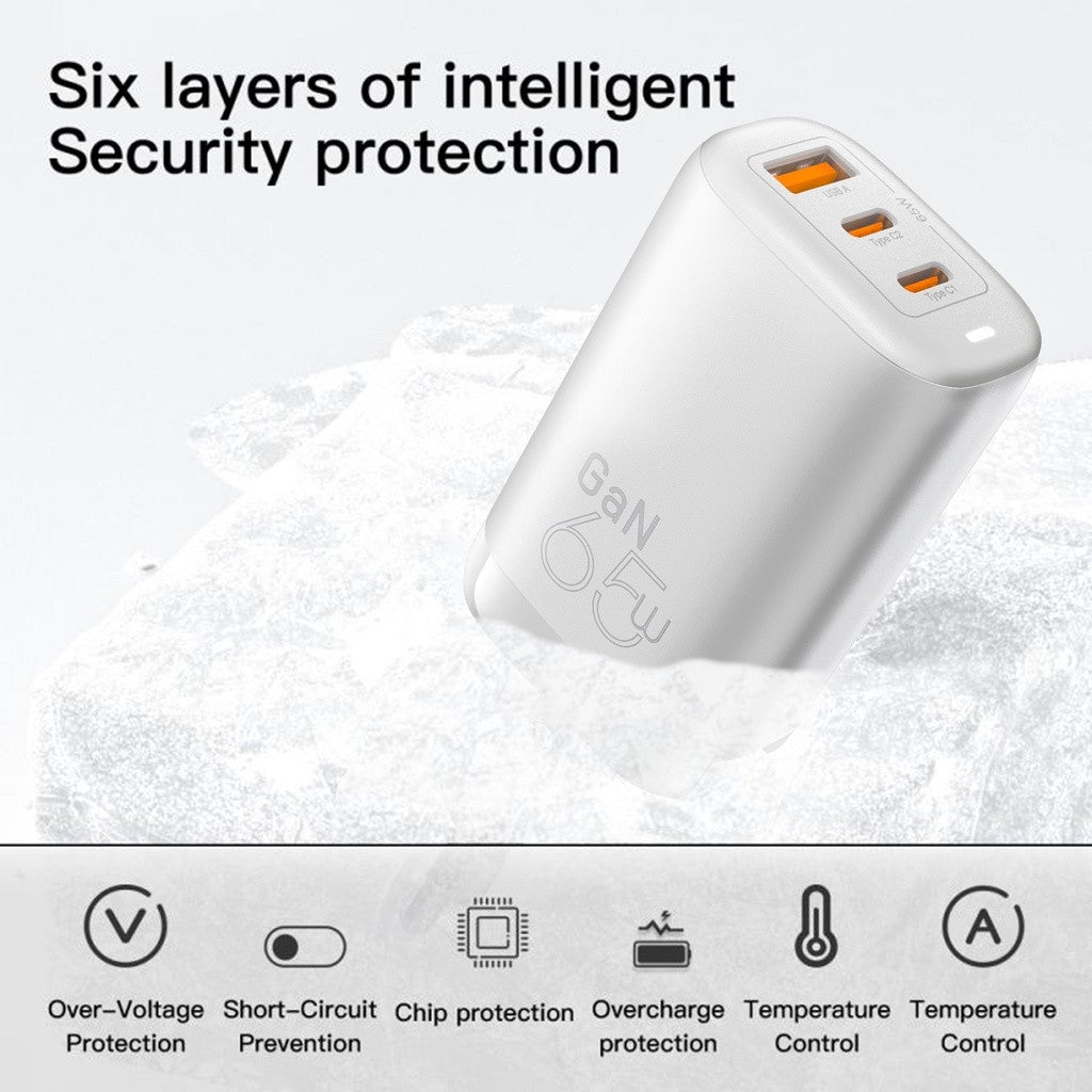 KiiP GaN Travel Charger 65W USB A+2 Type-C GaN fast charger US+EU+UK plug