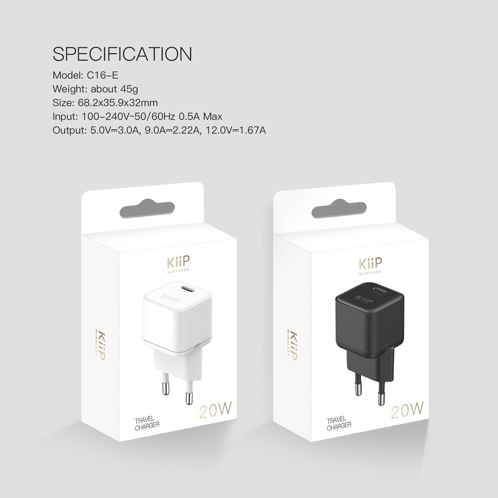 KiiP C16 Adaptor Kepala Charger 20W Travel Fast Charger