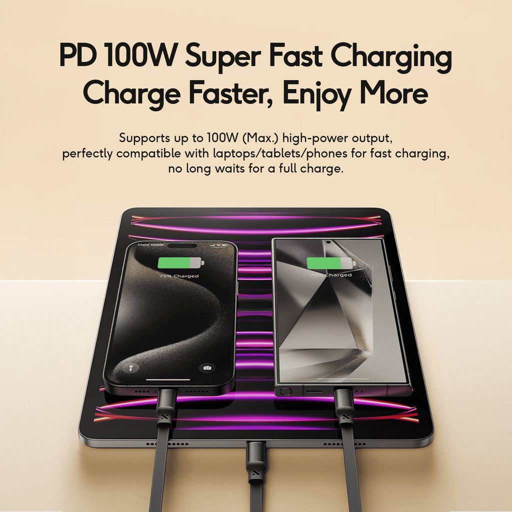 KiiP RCTC Kabel Data 100W Super Fast Charging Cable Type-C To Type-C Retractable
