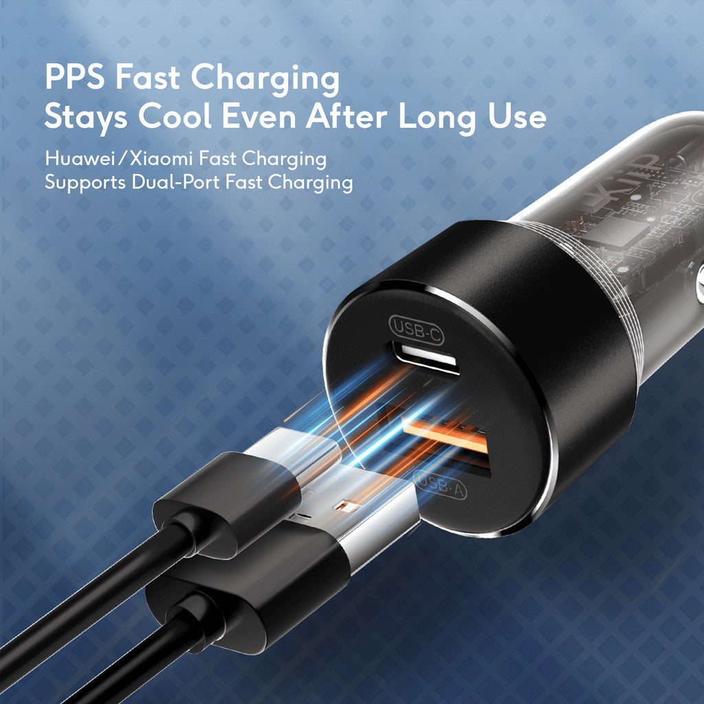 KiiP C15 Car Charger Mobil 60W Fast Charging Type C PD+USB Quick Charge 3.0 PPS PD