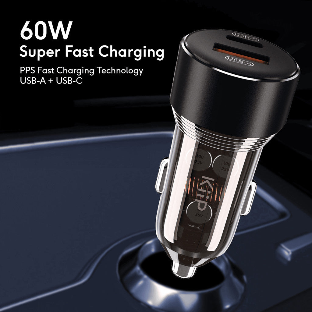 KiiP C15 Car Charger Mobil 60W Fast Charging Type C PD+USB Quick Charge 3.0 PPS PD