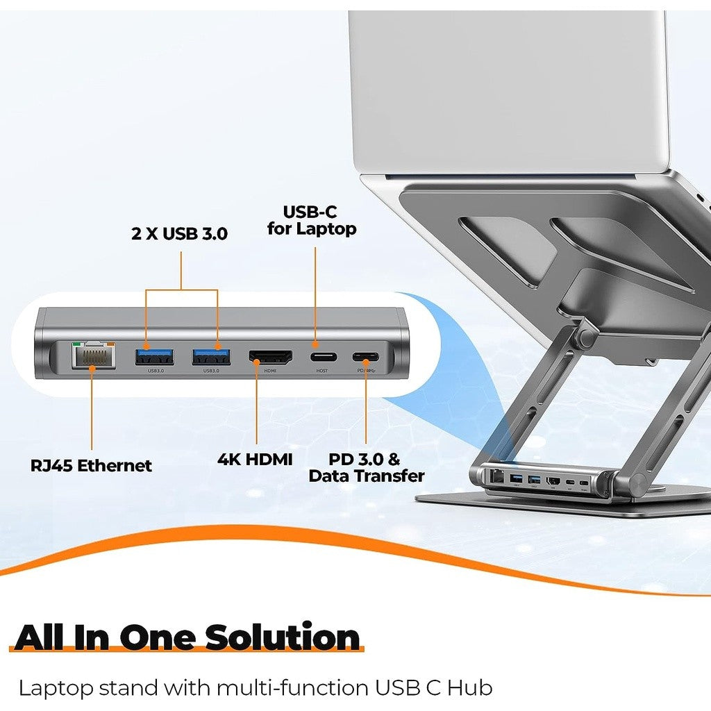 KiiP H05 6in1 Hub Foldable 360 Rotatable Laptop Stand Holder Multifunction