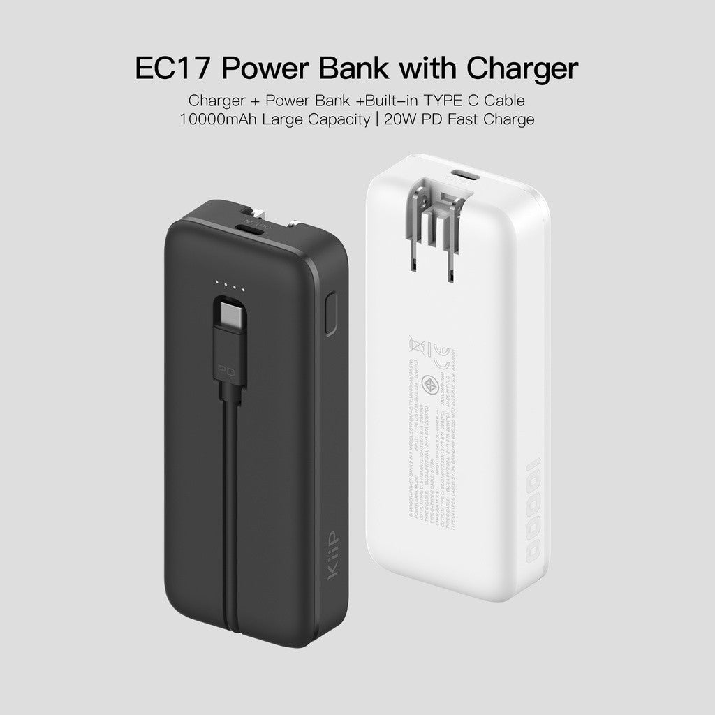 KiiP EC17 Power Bank Fast Charging 20W 2in1 EU Adapter Quick Charging 10000mAh