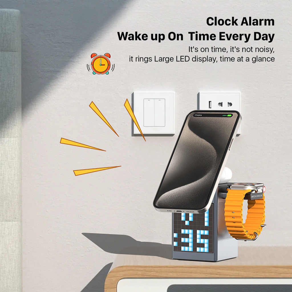 KiiP Wireless T3 6in1 Wireless Charging Station Fast Charging 15W Qi2 LED Speaker Portable