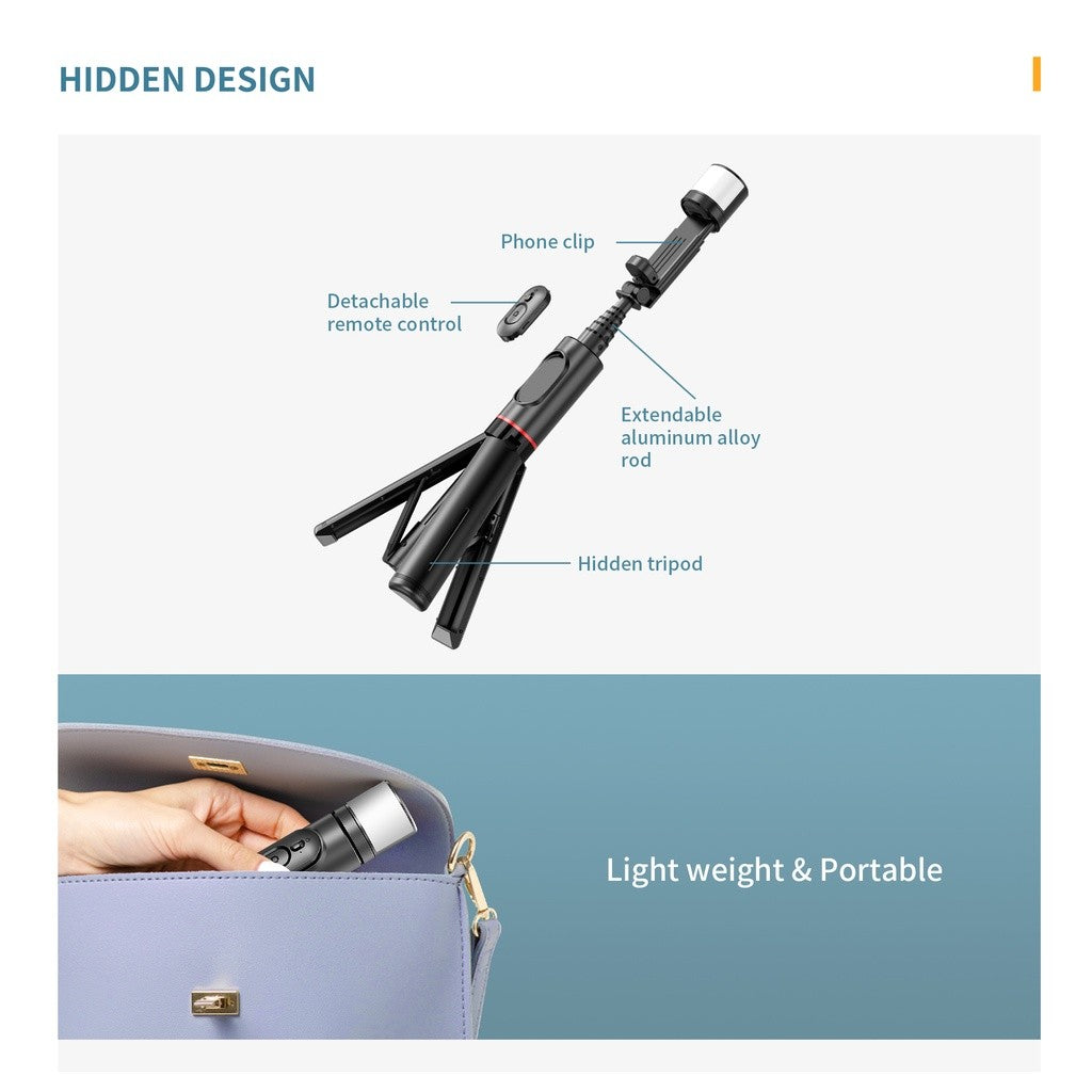 KiiP Mini Selfie Stick Tripod Tongsis Bluetooth Fill Light Handphone