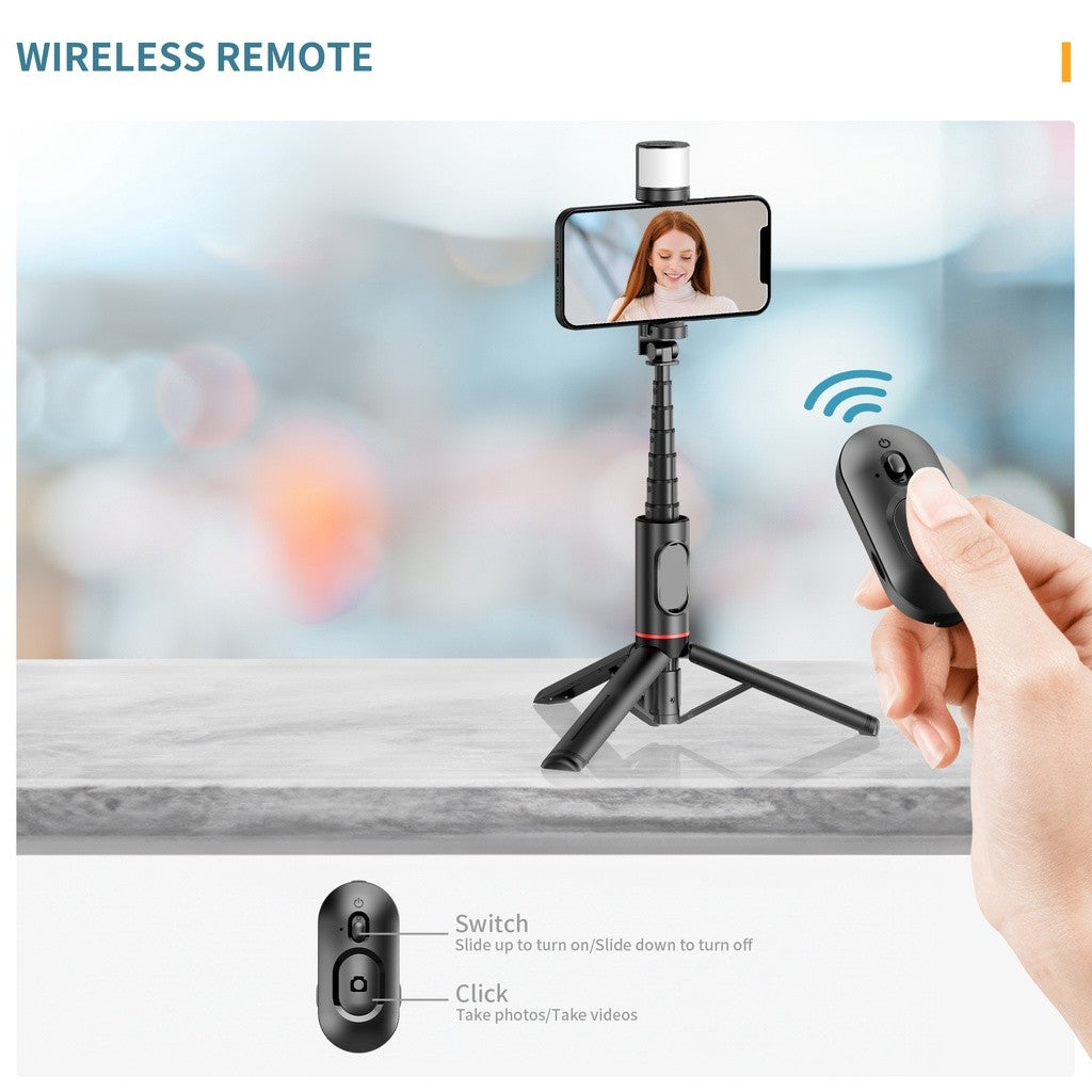 KiiP Mini Selfie Stick Tripod Tongsis Bluetooth Fill Light Handphone