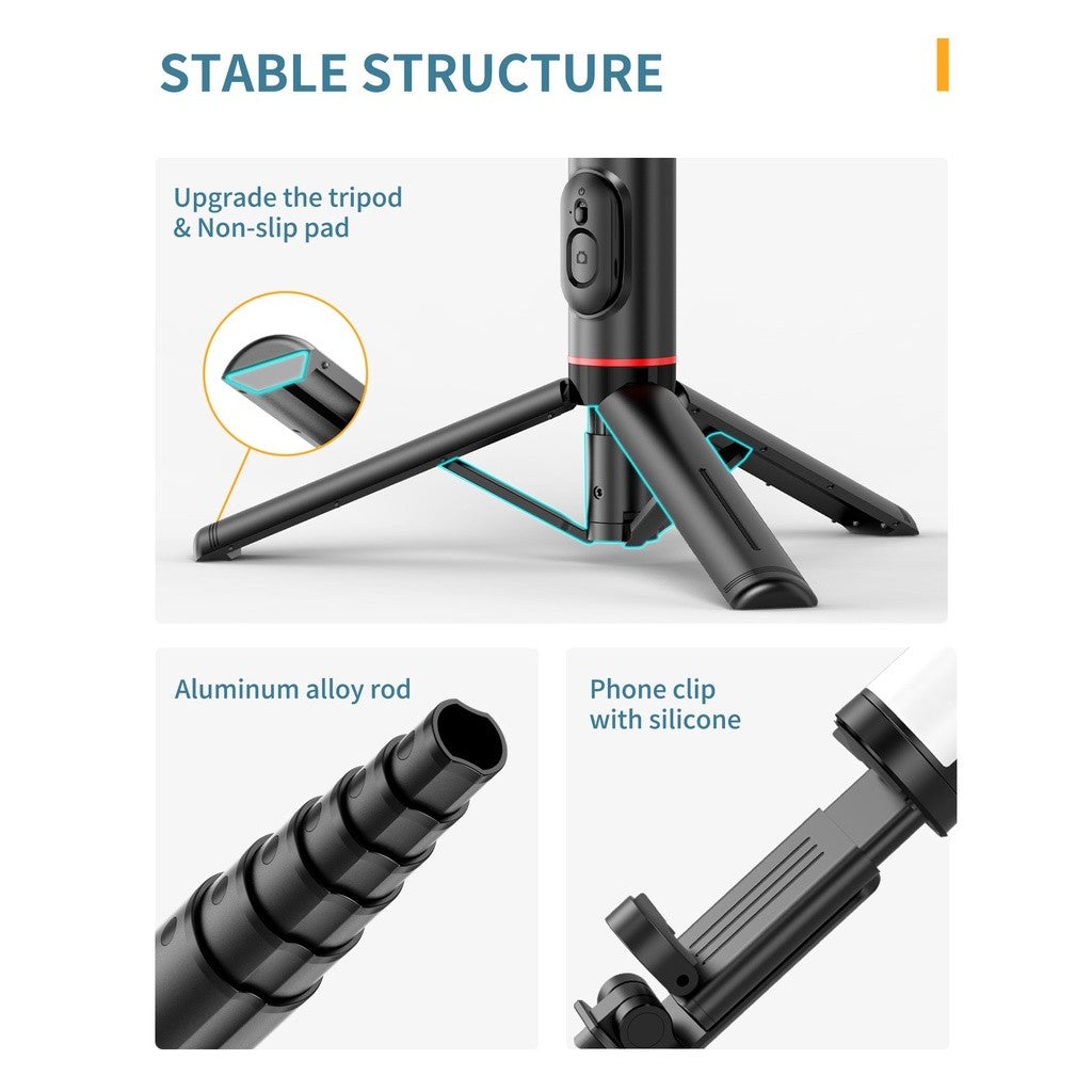 KiiP Mini Selfie Stick Tripod Tongsis Bluetooth Fill Light Handphone