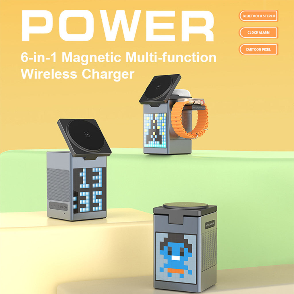 KiiP Wireless T3 6in1 Wireless Charging Station Fast Charging 15W Qi2 LED Speaker Portable