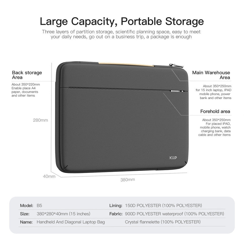 KiiP B5 Handheld Tas Bag Laptop Sleeve Case 15Inch