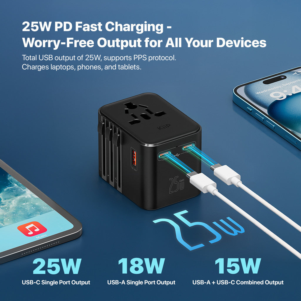 KiiP C27T Travel Adaptor GaN Adapter Charger Universal PD Fast Charging 25W