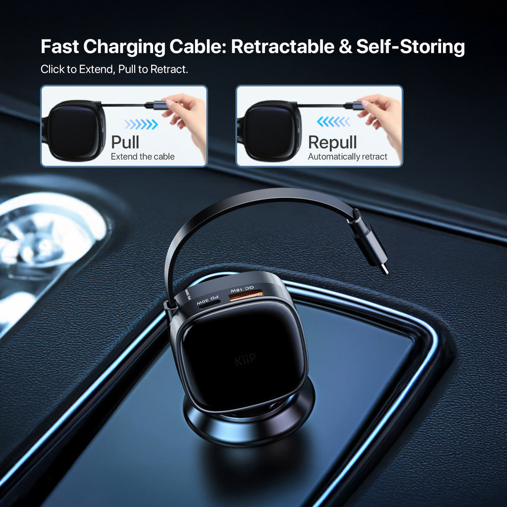 KiiP SC17 Car Charger Retractable PD 84W Charger Mobil Fast Charging