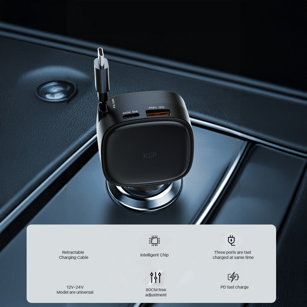KiiP SC17 Car Charger Retractable PD 84W Charger Mobil Fast Charging