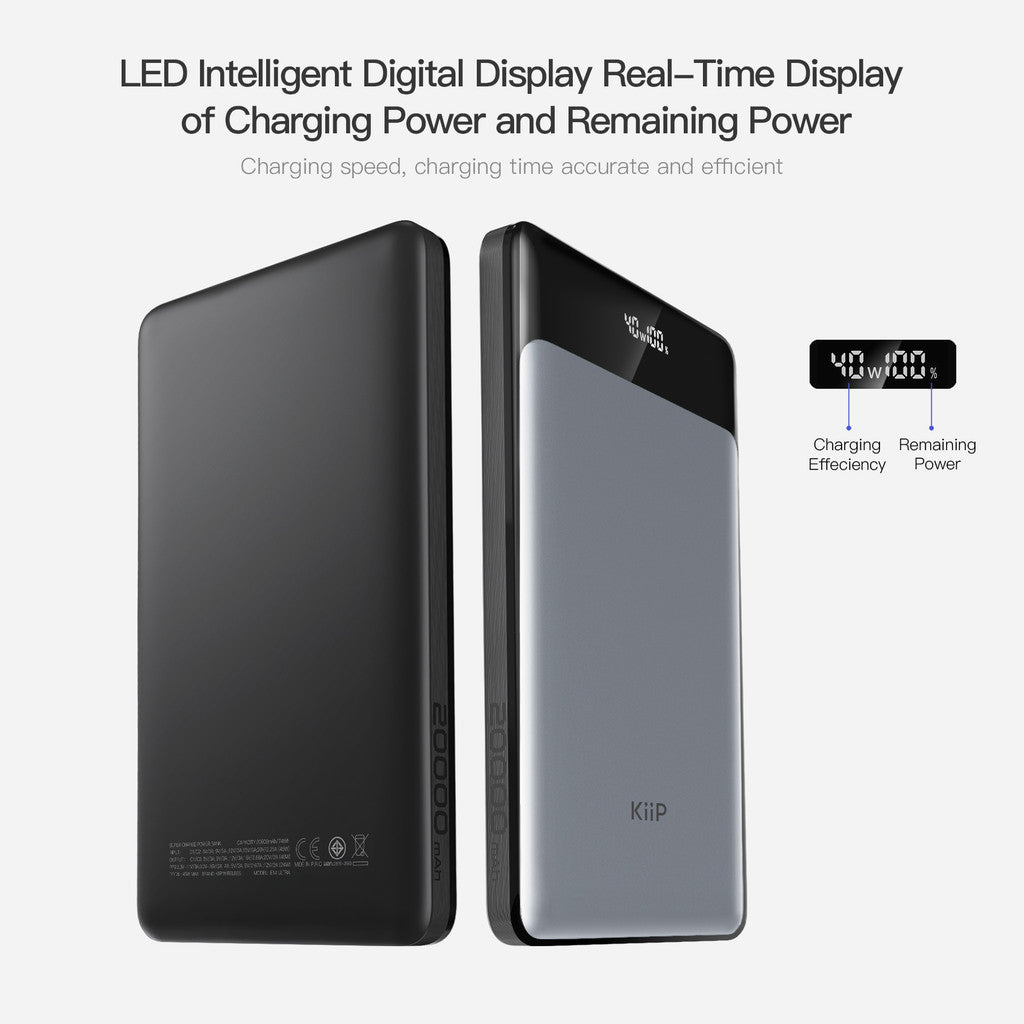 KiiP E14 Power Bank 20000mAh Fast Charging 45W Powerbank Slim LED Display