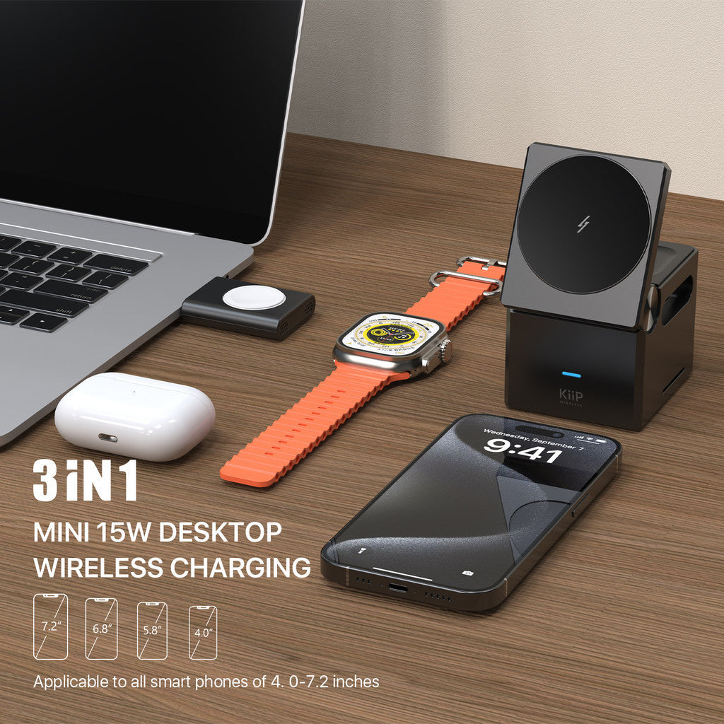 KiiP Wireless T1 Pro 15W Fast Charging Magnetic 3IN1 Foldable Magsafe Charging Station
