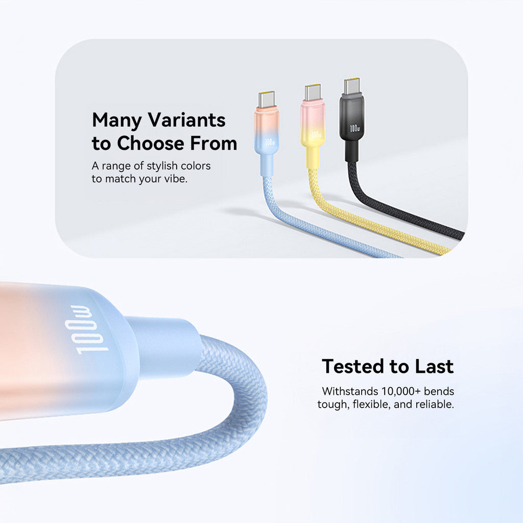 KiiP Kabel Charger Fast Charging C To C/C To Lightning Up To 100W PD 27W Kabel Data Type C Lightning Gradient Series 1.2M