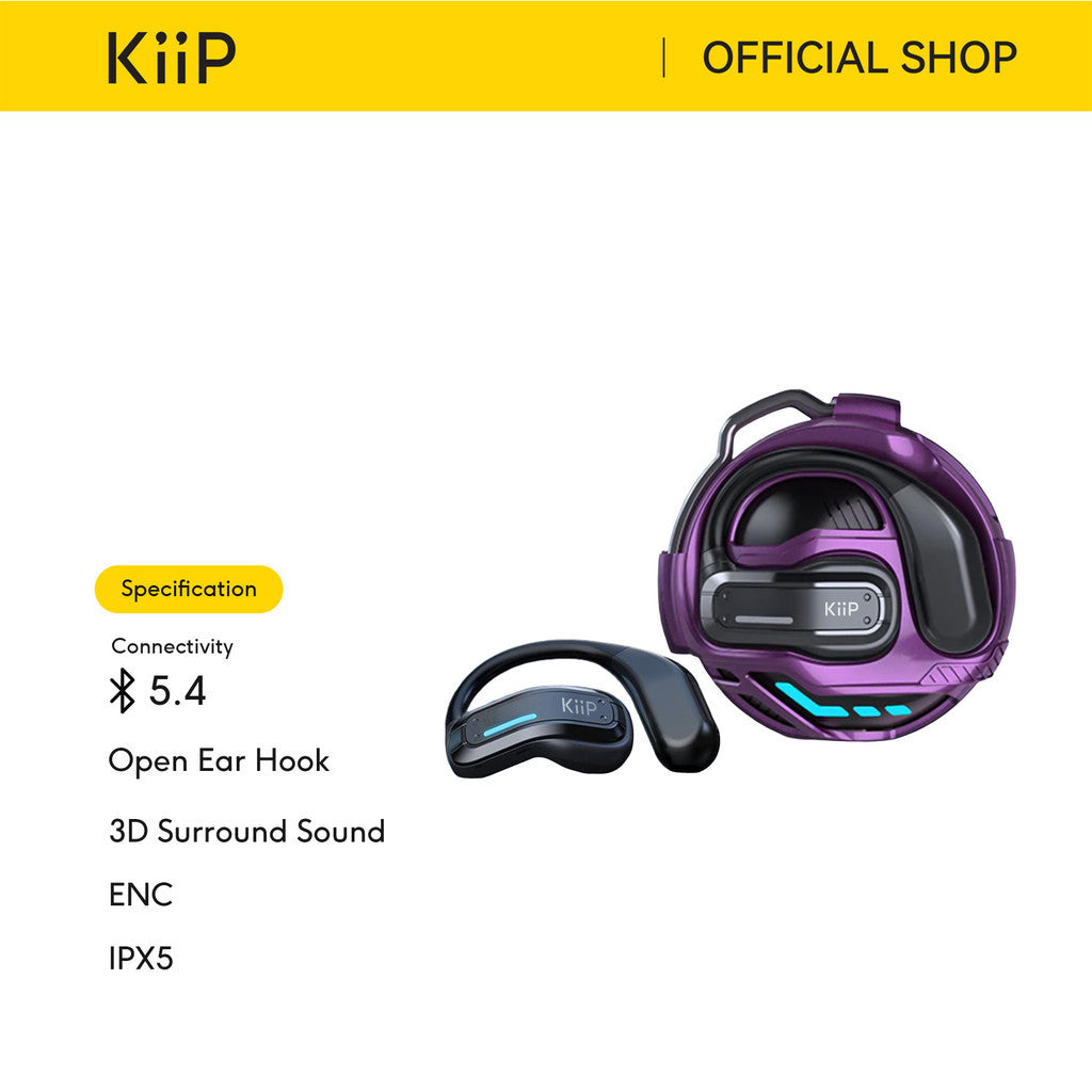 KiiP X8 OWS TWS Gaming Open Ear Hook Headphone IPX5 Waterproof Bone Conduction HiFi Stereo Sport Headset BT 5.4