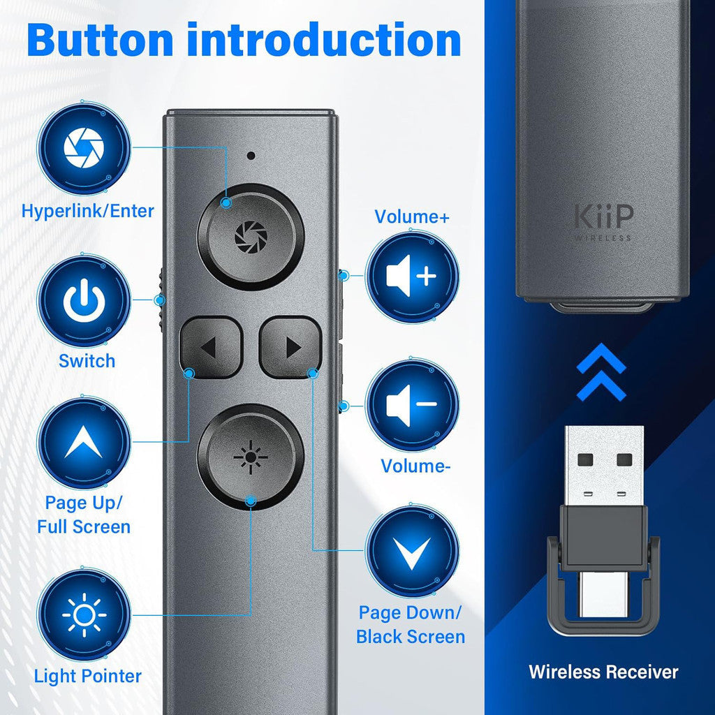 KiiP Wireless LG12 Smart  Laser Pointer 2-In-1 Type-C and USB Receiver Presenter Pointer