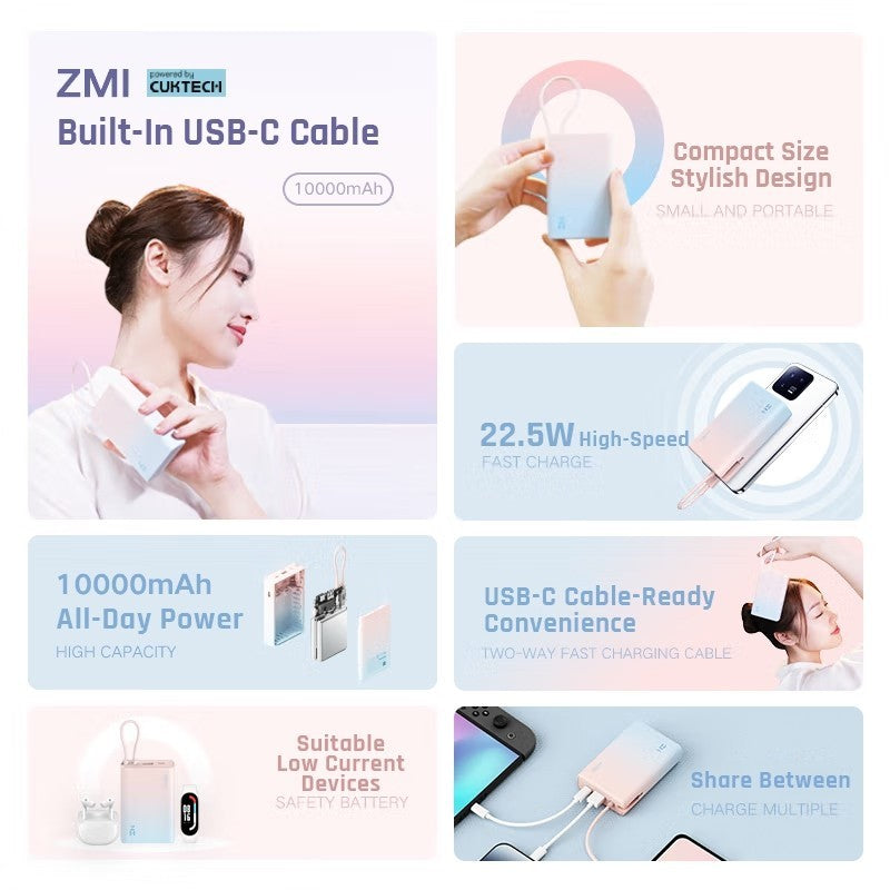 KiiP x Cuktech ZMI P17 Power Bank 10000mAh Type C Cable Fast Charging