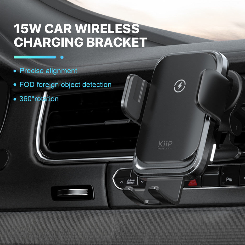 KiiP Wireless X6S Car Phone Holder 360 Degree Rotation 15W Fast Charging Air Vent Mobil