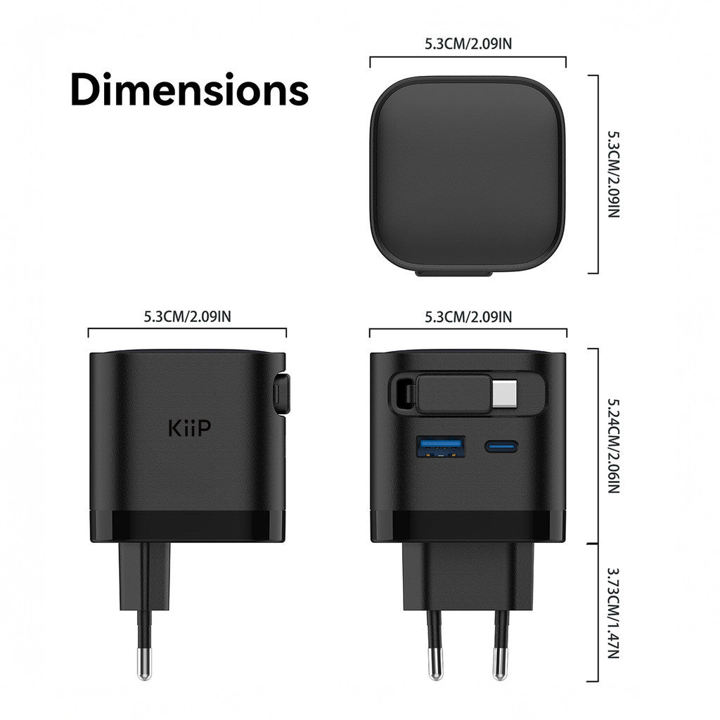 KiiP WH31 Adapter Charger 3in1 Fast Charging GaN 65W Retractable Cable