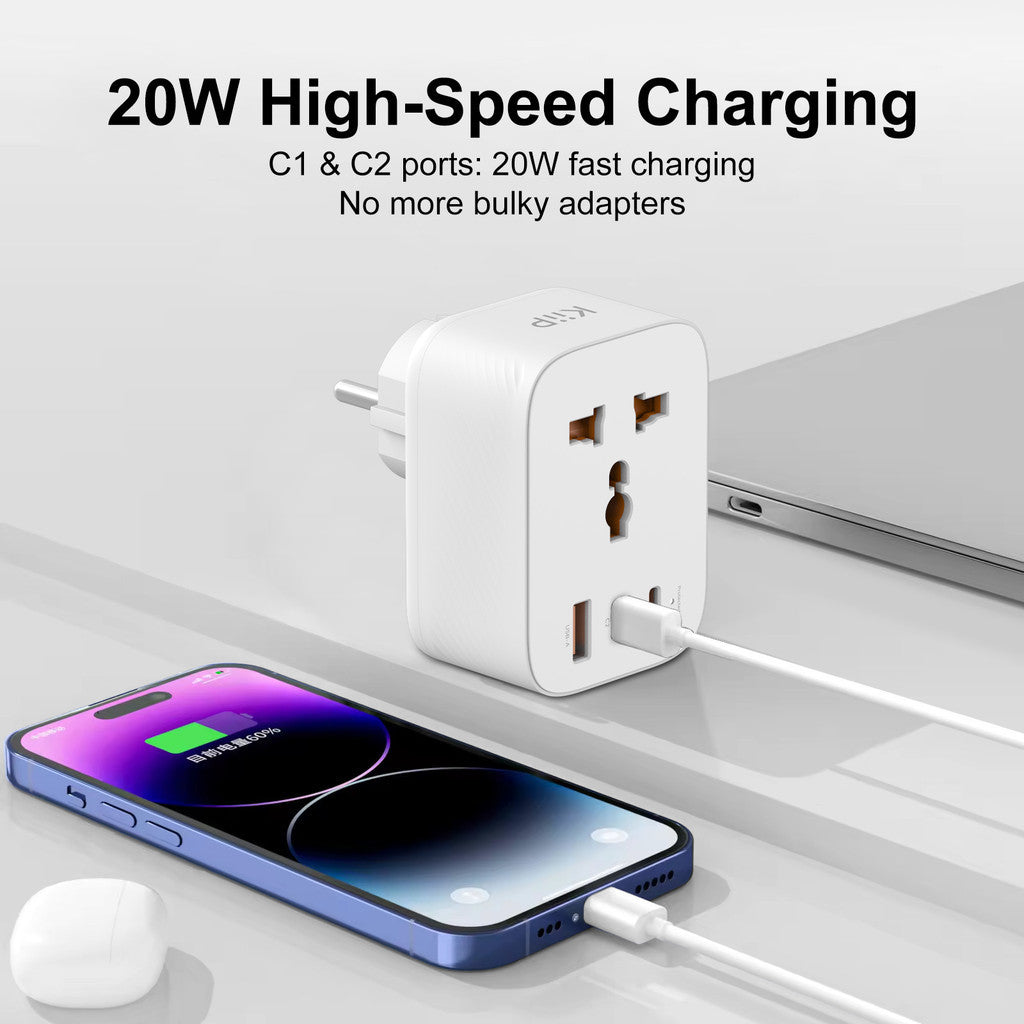 KiiP C33T Compact Universal Travel Adaptor 4000W Fast Charging Adapter EU/USA/UK