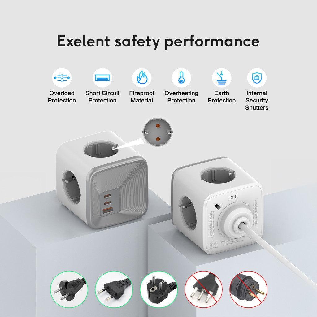 KiiP Charger C32T Power Cube Adaptor GaN 33W Fast Charging Adapter AC Socket 4000W With Cable