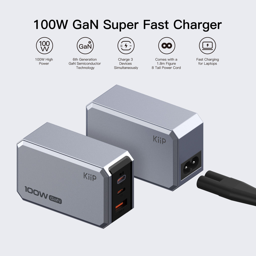 KiiP C102E Charger 100W GaN Multi Port Fast Charging Adaptor Android Iphone Charger Laptop