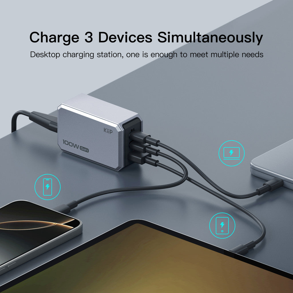KiiP C102E Charger 100W GaN Multi Port Fast Charging Adaptor Android Iphone Charger Laptop