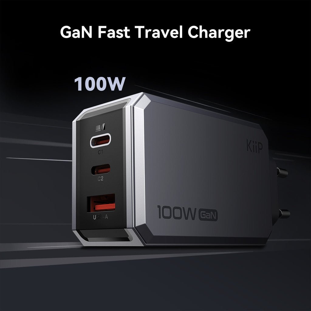 KiiP C101E Adaptor GaN6 Fast Charging 100W Kepala Charger Quick Charging Travel Adapter