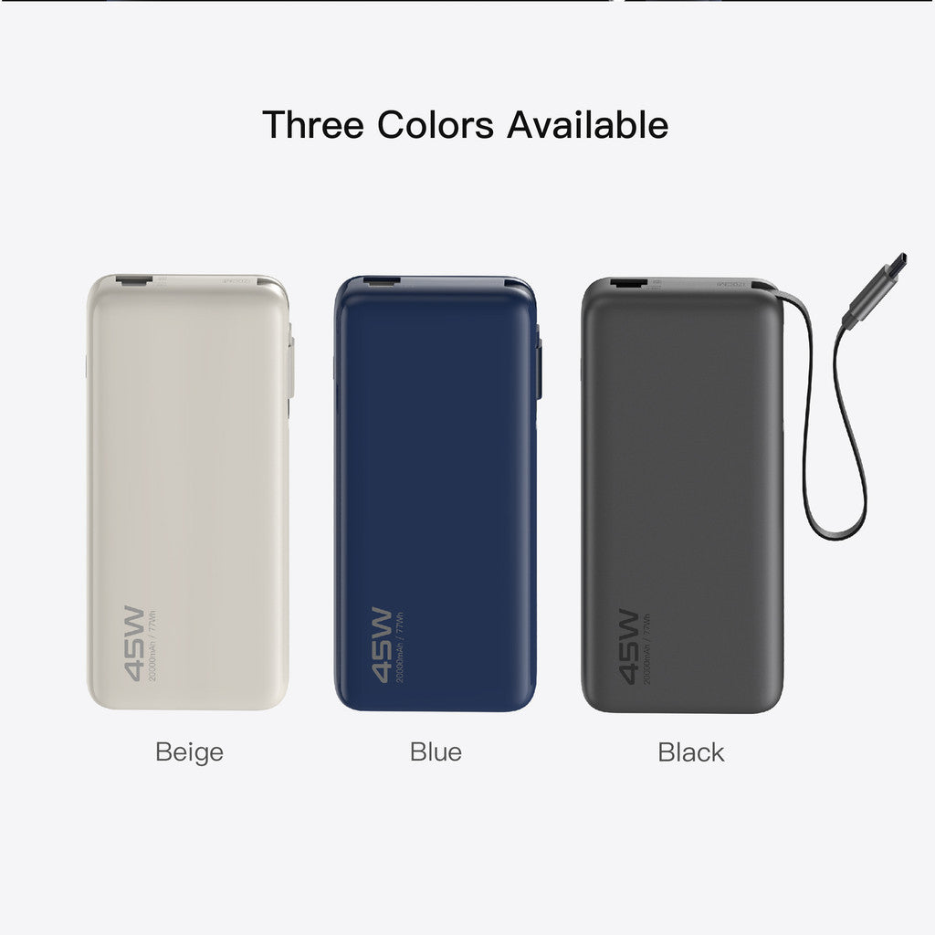 KiiP E66 PowerBank Retractable Cable 20000mAh PD QC PPS Fast Charging 45W