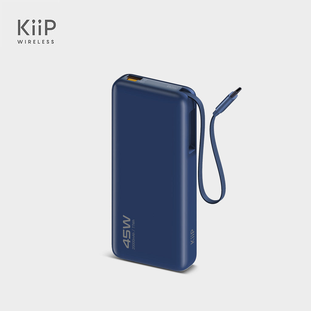 KiiP E66 PowerBank Retractable Cable 20000mAh PD QC PPS Fast Charging 45W