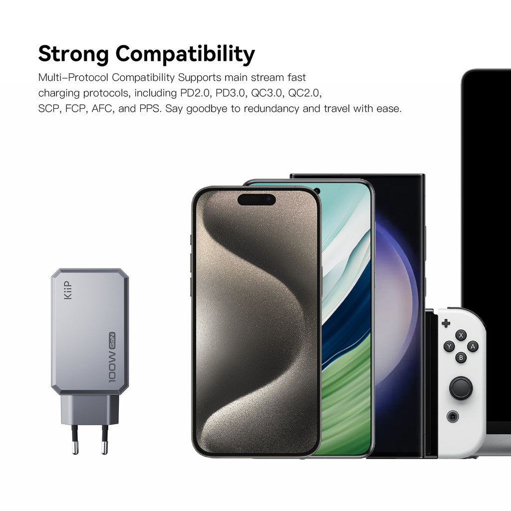 KiiP C101E Adaptor GaN6 Fast Charging 100W Kepala Charger Quick Charging Travel Adapter