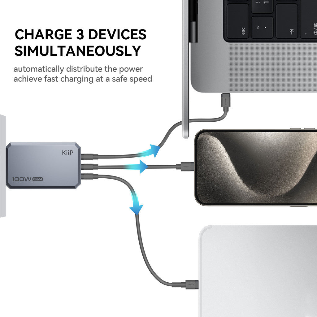KiiP C101E Adaptor GaN6 Fast Charging 100W Kepala Charger Quick Charging Travel Adapter