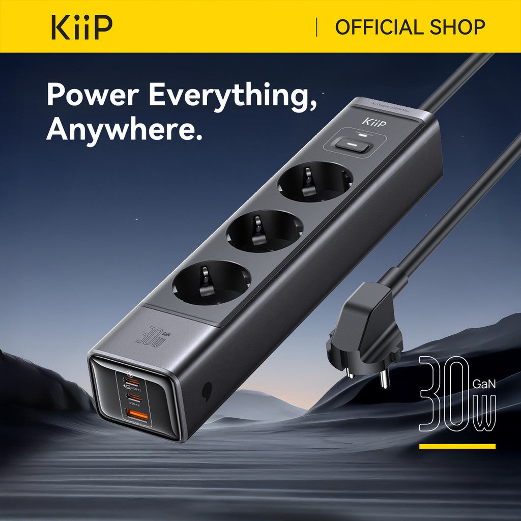 KiiP C29T Smart Power Strip GaN 30W 6in1 Charger Stop Kontak Surge Protection Multiple Socket PPS PD QC